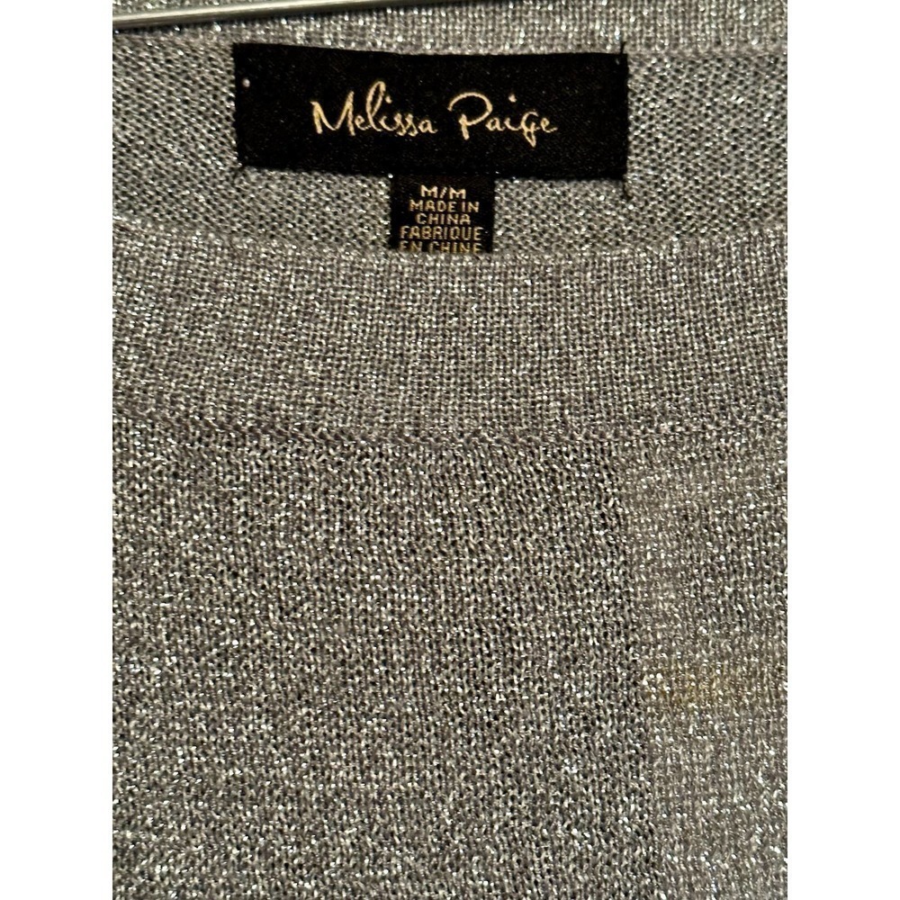 Melissa Paige Silver Metallic Shimmery Silver Top Sz M - Picture 3 of 9